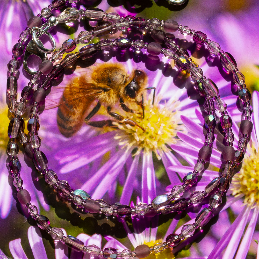 Bee with purple beaded mask lanyard