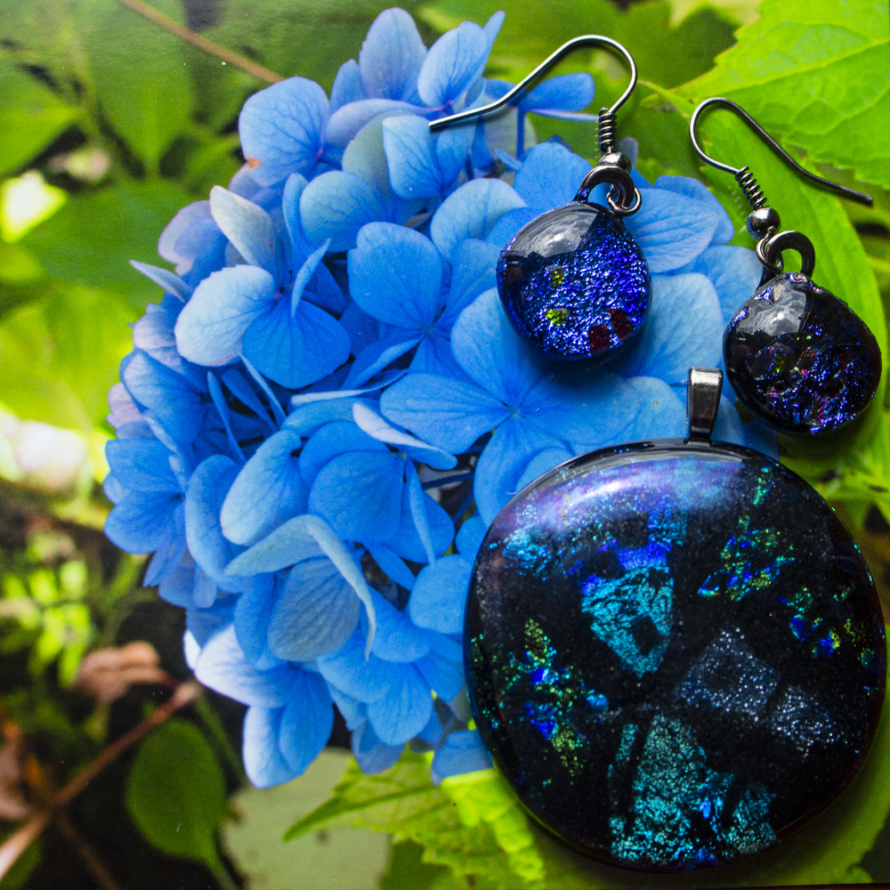 Blue "Hydrangea' double pendants
