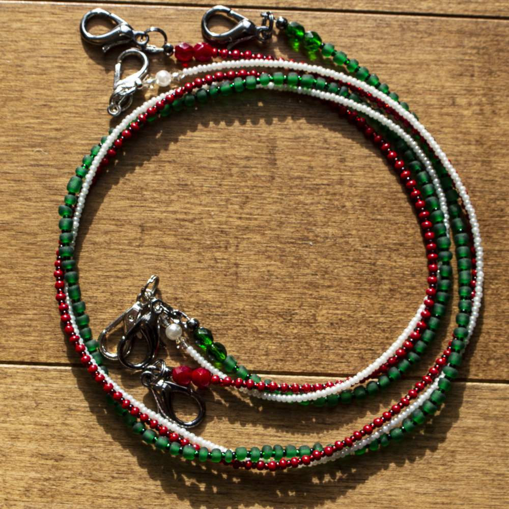 Red, green and white mask lanyards